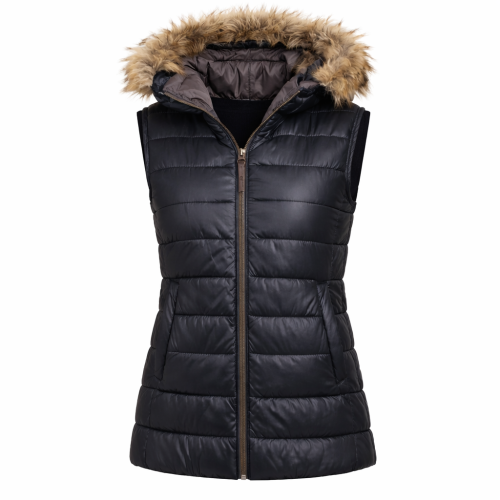 Kamizelka damska pikowana z kapturem futro Malexxius Tiberius przód
