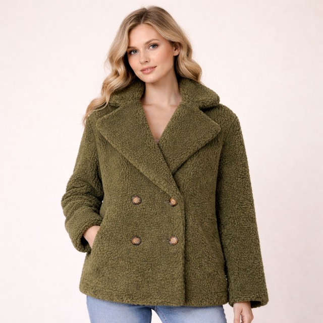 kurtka damska teddy bear zielona oversize na modelce styl casual