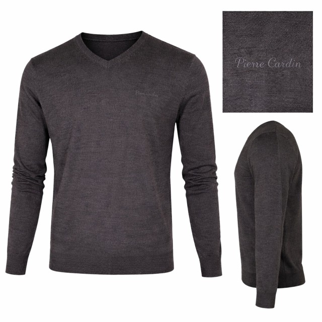 Sweter Pierre Cardin szary detal materiału 100% bawełna elegancki