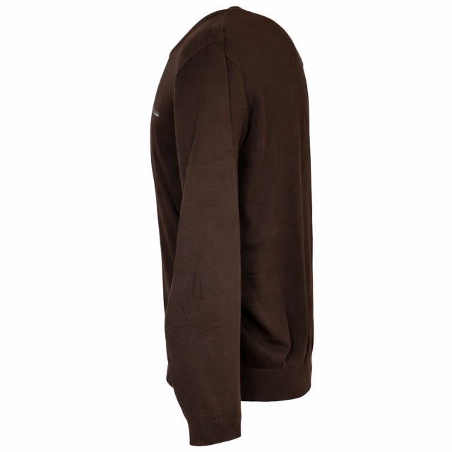 Sweter Pierre Cardin brązowy profil klasyczny bawełniany V-neck