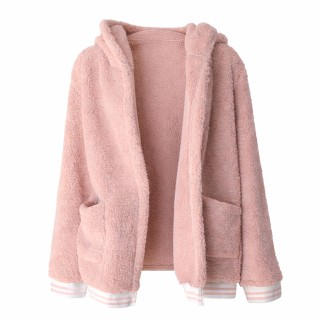 Bluza damska pluszowa z kapturem ciepła różowa L dłuższa kieszenie wygodna casual OUTLET