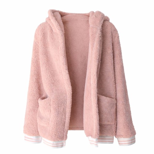 pluszowa bluza damska różowa z kapturem ciepła dłuższa kieszenie casual OUTLET