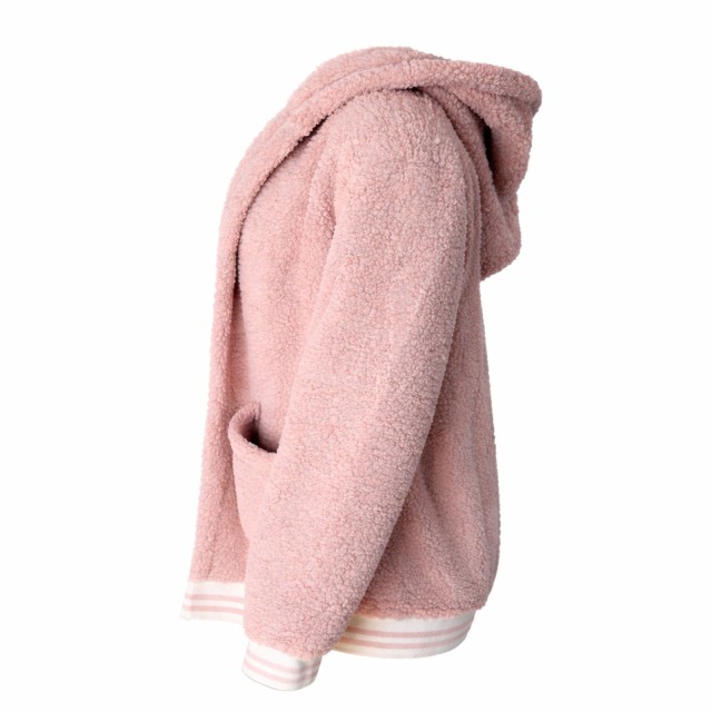 ciepła bluza damska różowa pluszowa z kieszeniami fason casual bok OUTLET