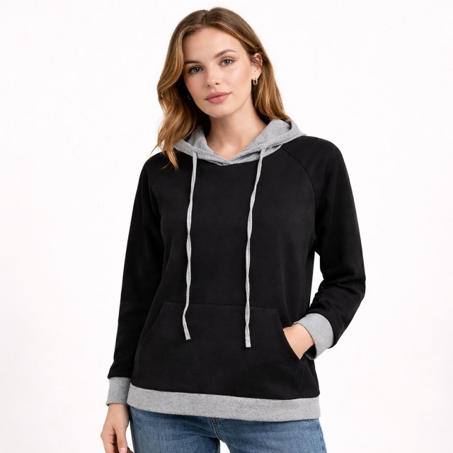 bluza damska czarna oversize cienka wiosenna na modelce casual styl XL Mundido