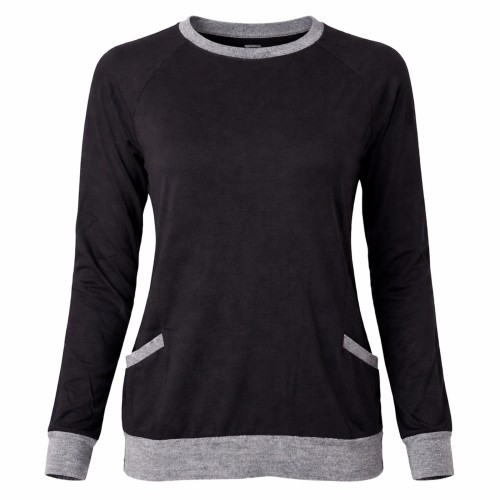 lekka bluza damska czarna Mundido wiosenna bawełniana luźna kieszenie przód