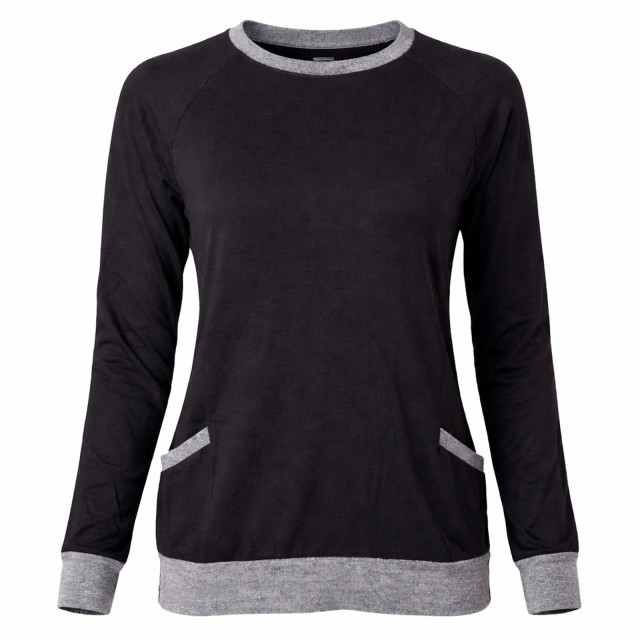 lekka bluza damska czarna Mundido wiosenna bawełniana luźna kieszenie przód