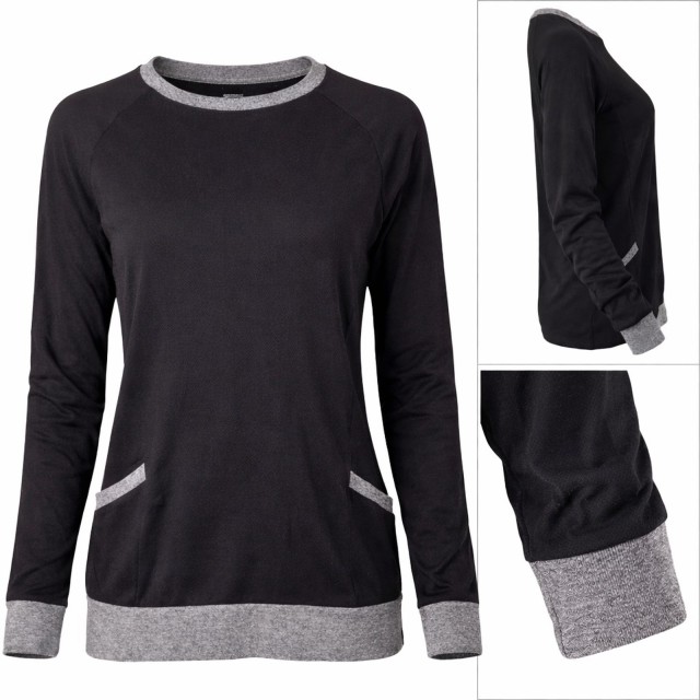 czarna bluza damska z kieszeniami Mundido detal materiału i wykończenia