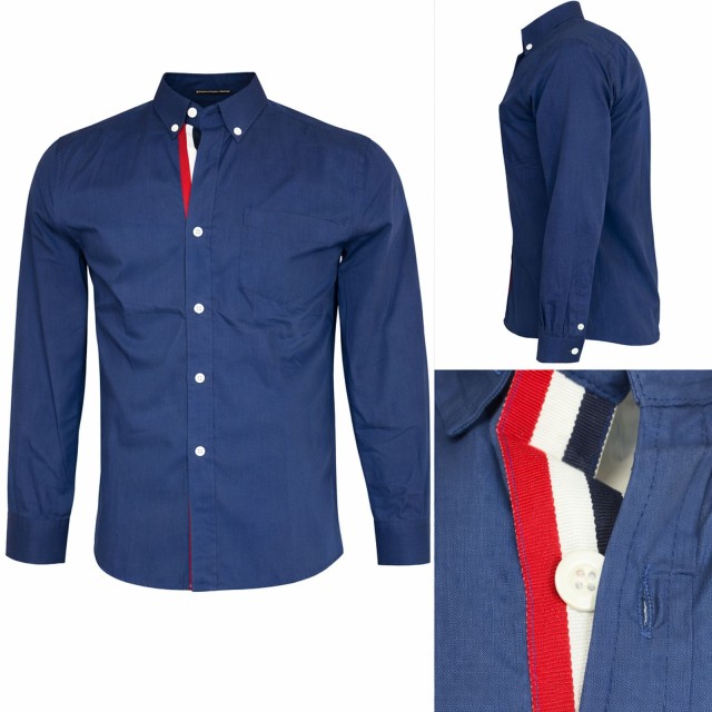 koszula męska granatowa detale lamówka elegancka slim fit outlet