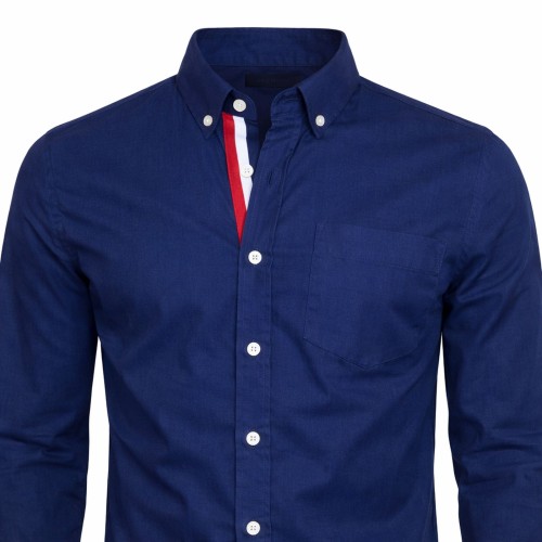 koszula męska granatowa slim elegancka z długim rękawem bawełna