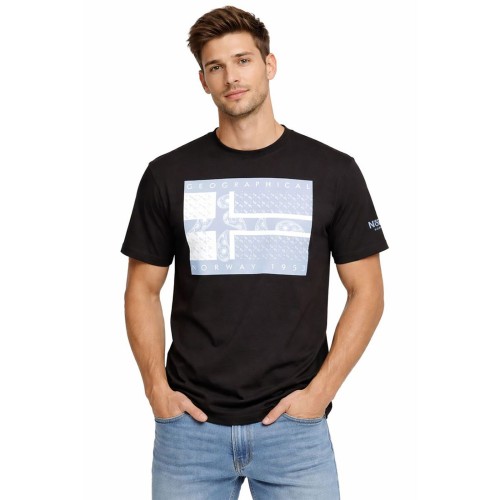 Geographical Norway Jodana Men Black koszulka męska czarna 100% bawełna model przód