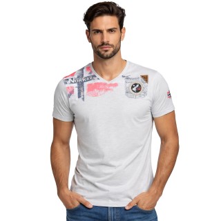 Koszulka Męska Szara 100% Bawełna Kieszonka Skórzany Detal T-shirt Jamo 254 Geographical Norway