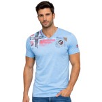 Koszulka Męska Niebieska 100% Bawełna Kieszonka Skórzany Detal T-shirt Jamo 254 Geographical Norway 