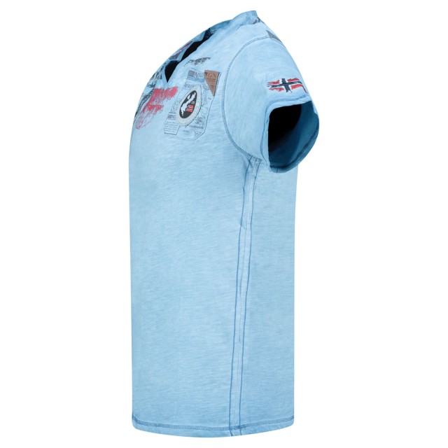 koszulka męska Geographical Norway niebieska detal rękaw nadruk flaga