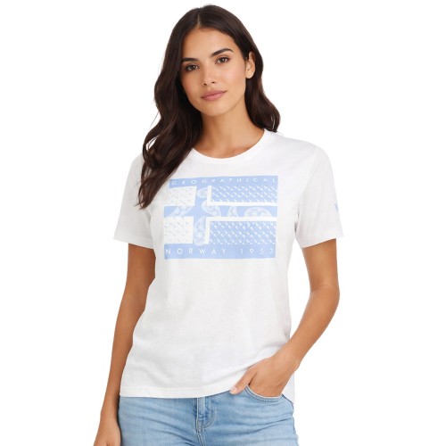 koszulka damska Geographical Norway Jodana DB Lady biała 100% bawełna przód modelka