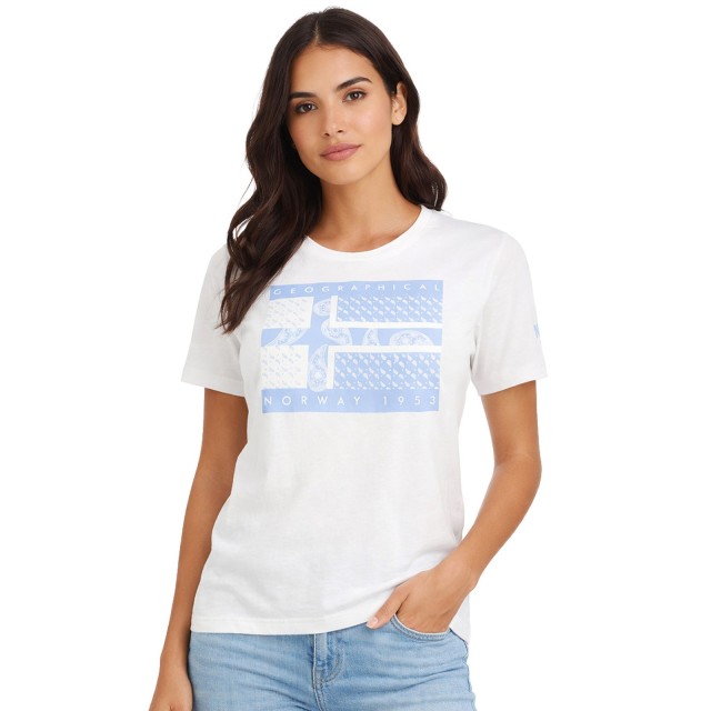 koszulka damska Geographical Norway Jodana DB Lady biała 100% bawełna przód modelka