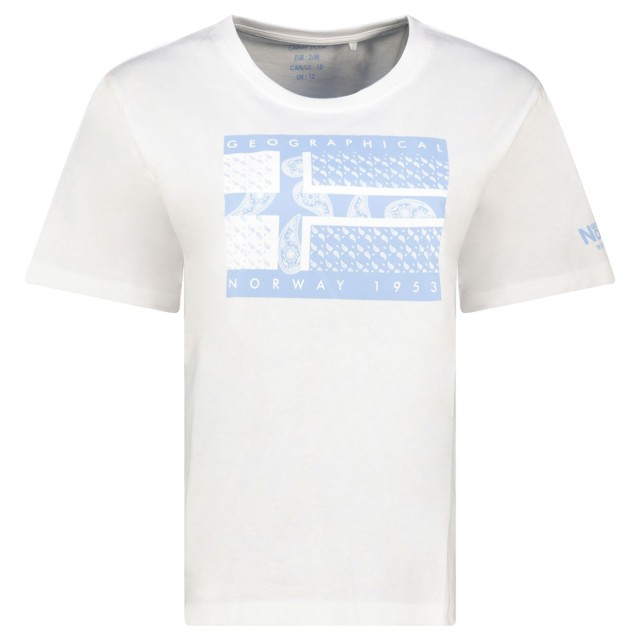 biała koszulka damska Geographical Norway Jodana DB Lady nadruk przód t-shirt bawełniany