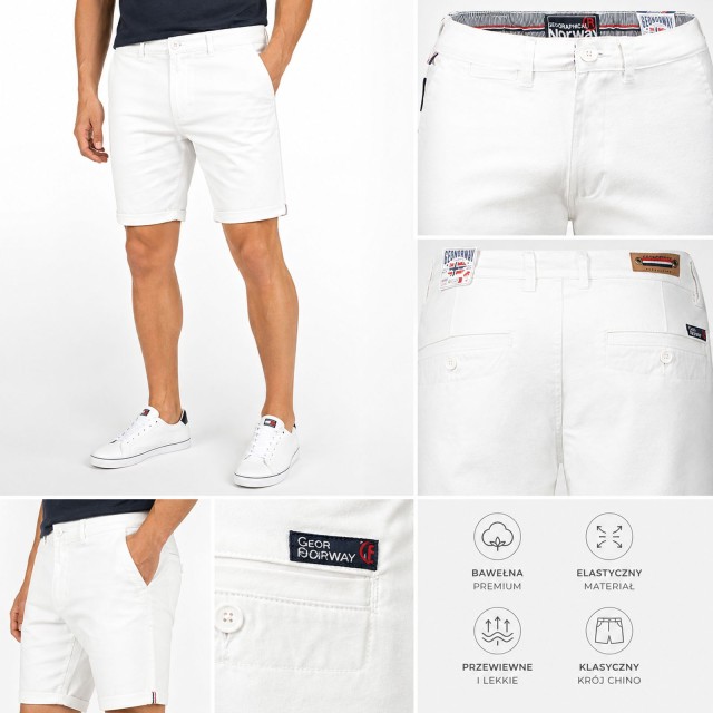spodenki męskie eleganckie białe GeoNorway Pacidor White stylizacja