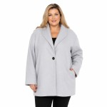 Płaszcz damski oversize jesienno zimowy elegancki szeroki krój modny niebieski OUTLET