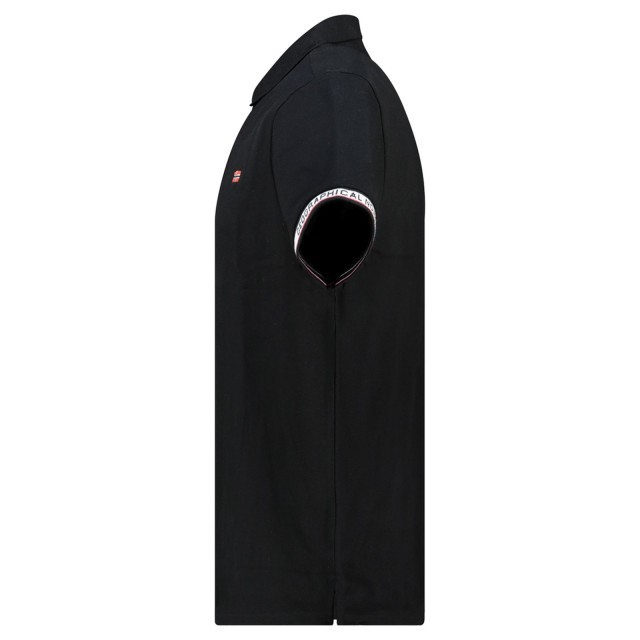 Czarna koszulka polo męska Geographical Norway detal kołnierzyka i rękawa