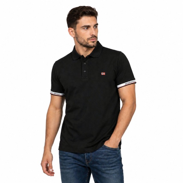 Koszulka polo męska czarna Koliar White Men Geographical Norway na modelu 95% bawełna elegancka
