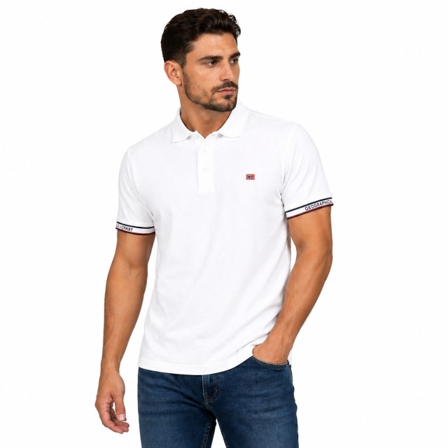 Koszulka polo męska biała Korial White Men Geographical Norway na modelu 95% bawełna elegancka