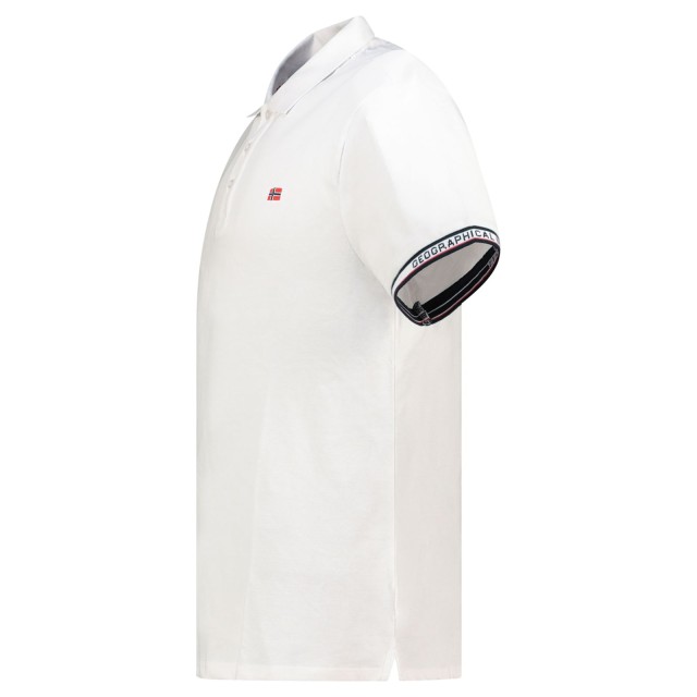 koszulka polo Geographical Norway Korial White detal rękawa logo