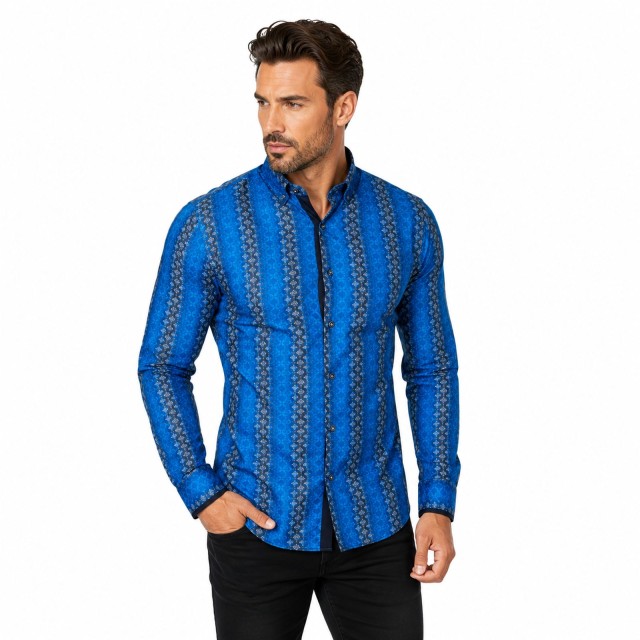 Koszula męska Cipo Baxx Slim Fit niebieska na modelu