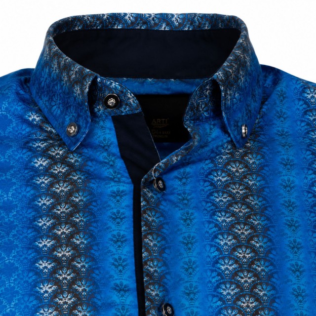 Detal koszuli męskiej Cipo Baxx niebieskiej wzorzystej Slim Fit