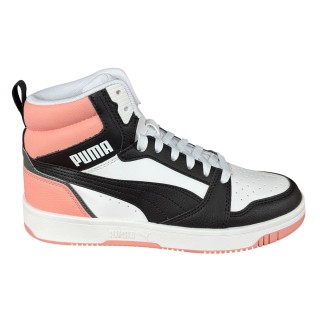 Sneakersy unisex Puma Rebound V6 Mid JR White Black Poppy Pink sportowe Puma