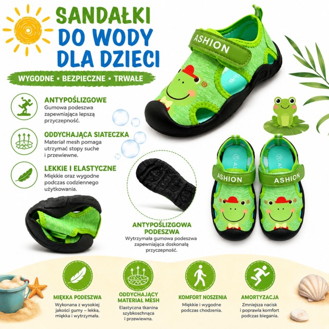Sandały dziecięce barefoot zielone collage cechy produktu Ashion