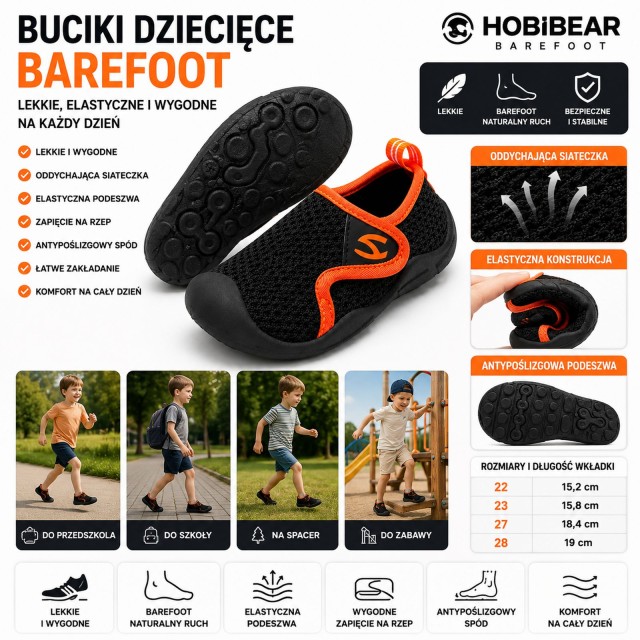 kolaz sprzedażowy buciki dziecięce barefoot Hobibear lekkie wygodne