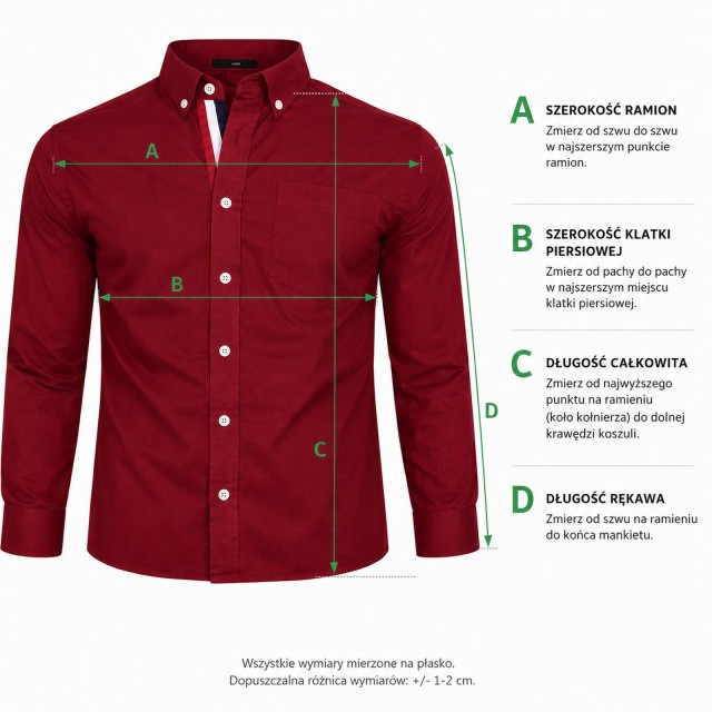 koszula męska slim fit bordowa sposób mierzenia