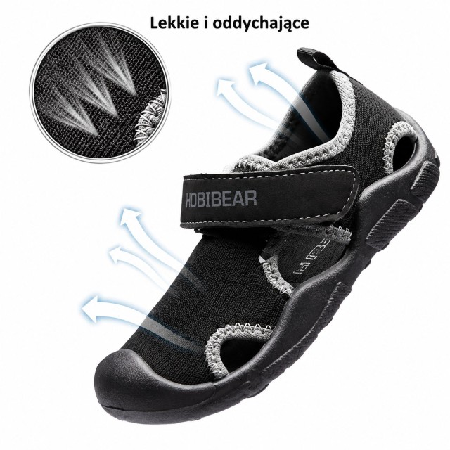 Czarne sandały dziecięce HOBIBEAR lekkie sportowe do wody