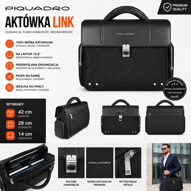 Aktówka Piquadro Link torba na laptop 15,6 cala skóra naturalna