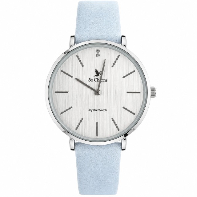 Zegarek damski So Charm Crystal Watch srebrny z jasnoniebieskim paskiem