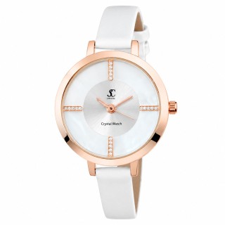 Zegarek damski Crystal Watch Swarovski® biały skórzany pasek kwarcowy OUTLET