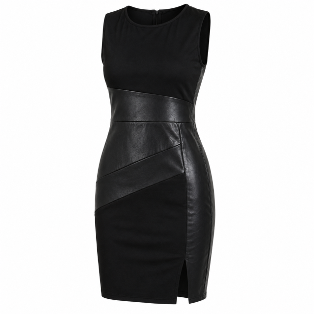 Sukienka Damska Czarna Dopasowana Eko Skóra Elegancka Mini Princess (1).png