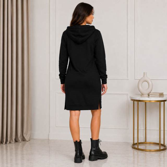 Sukienka bluza damska kangurka długa czarna M oversize z kapturem (2).png