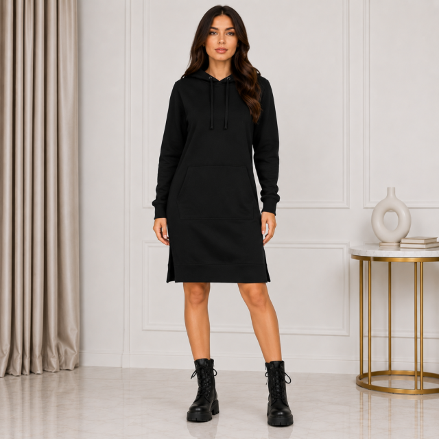 Sukienka bluza damska kangurka długa czarna M oversize z kapturem (3).png