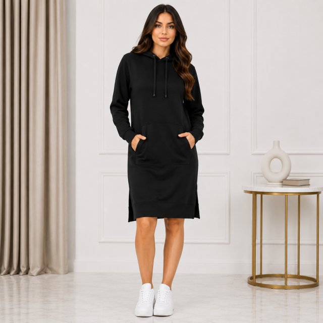 Sukienka bluza damska kangurka długa czarna M oversize z kapturem (4).png
