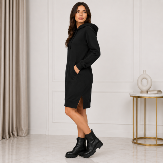 Sukienka bluza damska kangurka długa czarna M oversize z kapturem OUTLET