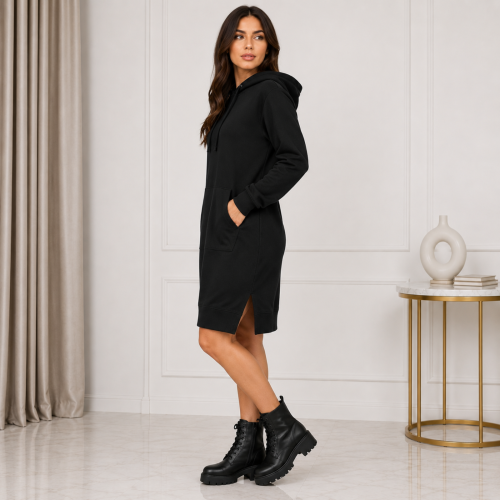 Sukienka bluza damska kangurka długa czarna M oversize z kapturem (1).png