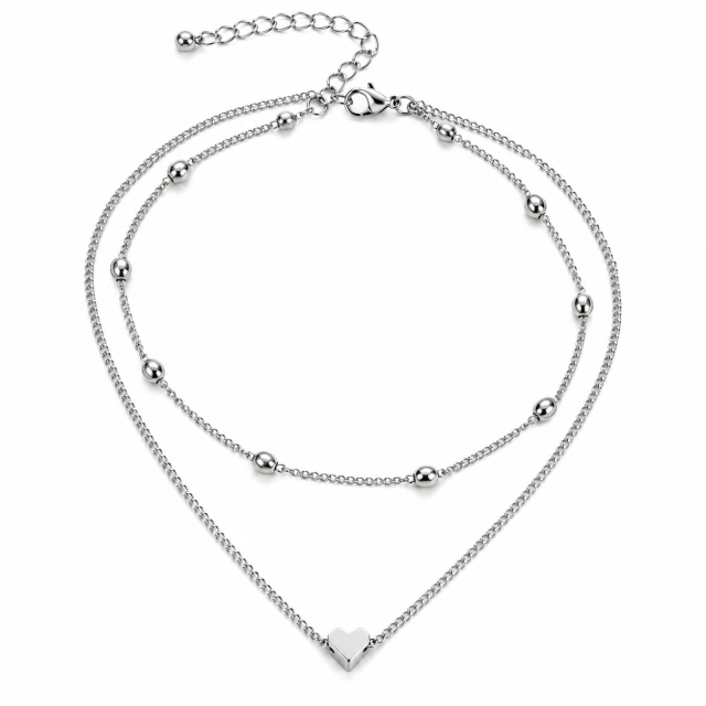 Srebrny dwuwarstwowy choker z zawieszką serce