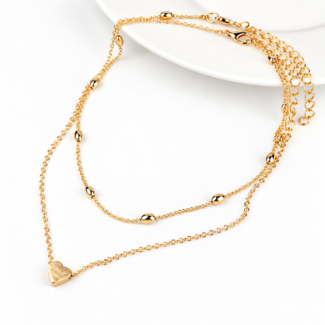 Dwuwarstwowy złoty choker z zawieszką serce