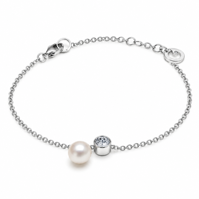 Bransoletka Kyoto Pearl srebrna z perłą i kryształem Swarovskiego