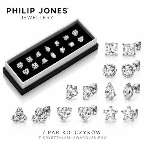 Zestaw 7 par kolczyków Philip Jones z kryształami Swarovskiego