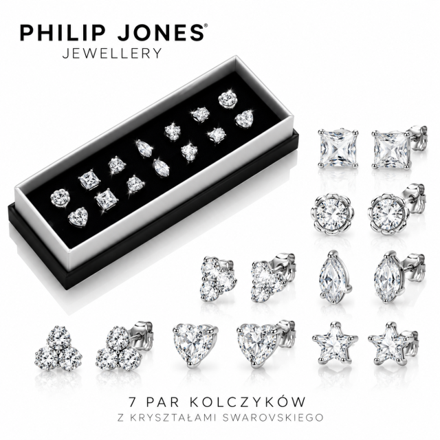 Zestaw 7 par kolczyków Philip Jones z kryształami Swarovskiego