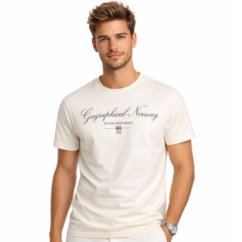 Koszulka męska Geographical Norway Illumine Cream DB Men na modelu – przód