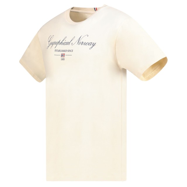 Kremowy T-shirt Geographical Norway Illumine Cream DB Men – zbliżenie nadruku na przodzie