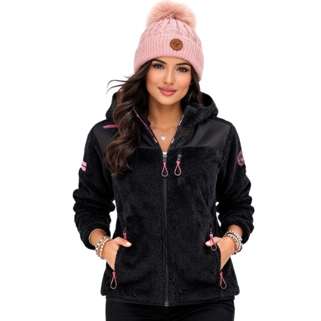 Polar damski Geographical Norway Telodia Lady Black z kapturem – przód na modelce
